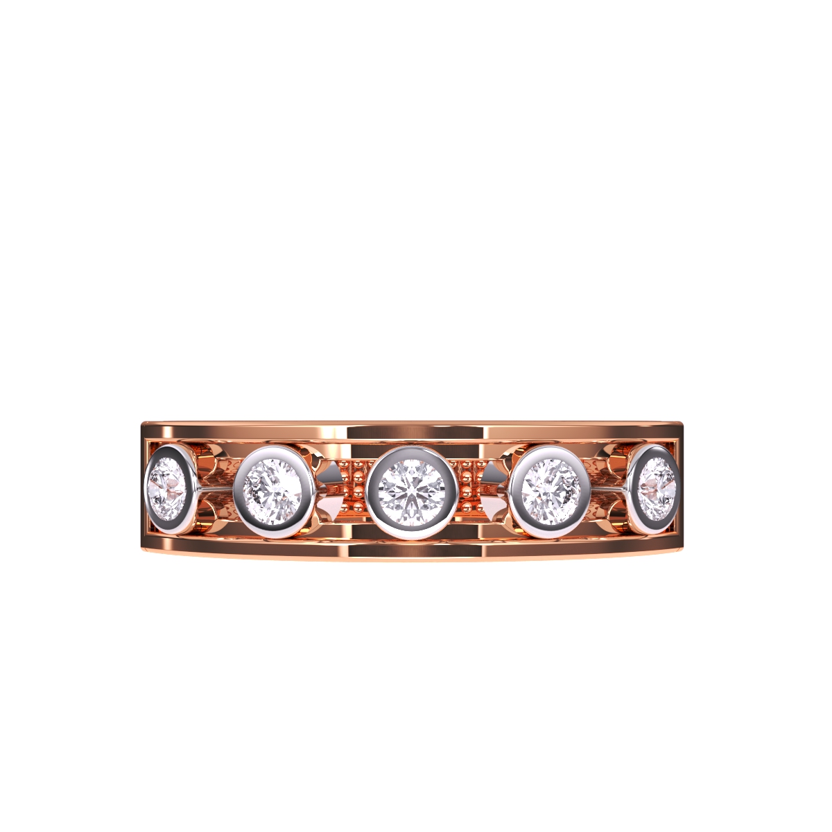Dazzling Round Bezel Five Stone Wedding Band